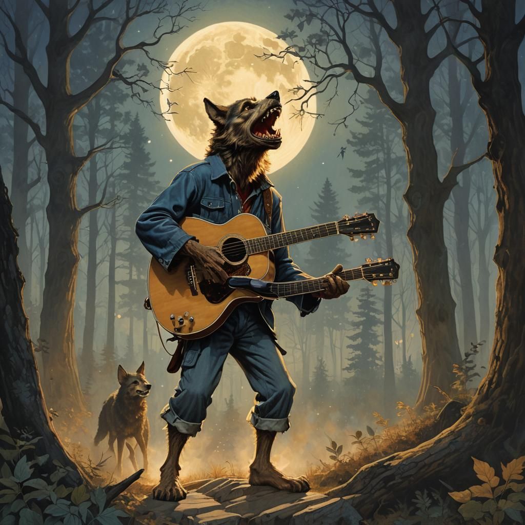 Norman Rockwell's John Fogerty as a Werewolf under the Full...