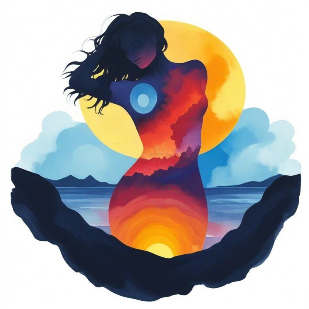 Abstract Bodyscape Gouache Cosmic Sunset Art