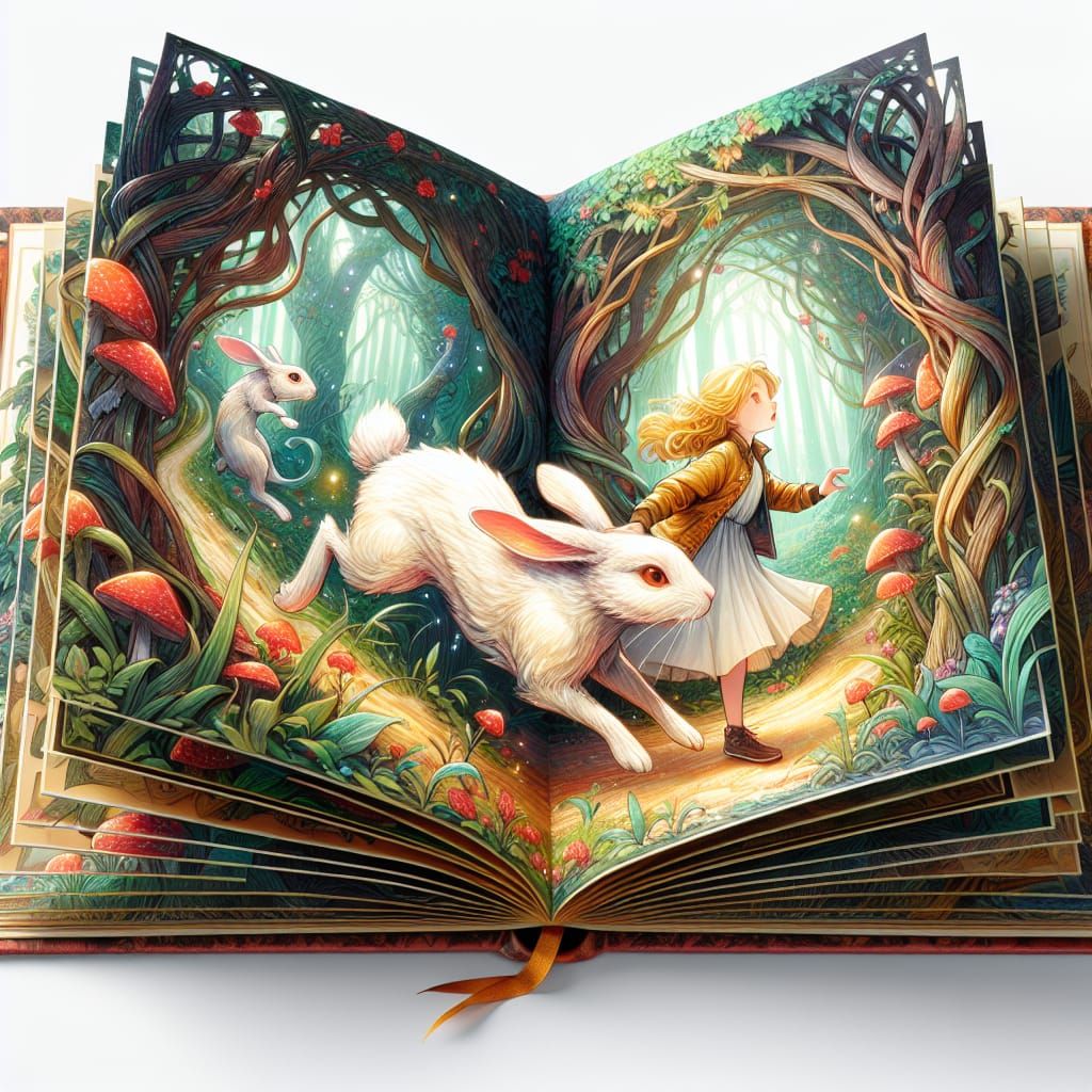 Enchanted Forest Scene in Open Book, Double Exposure