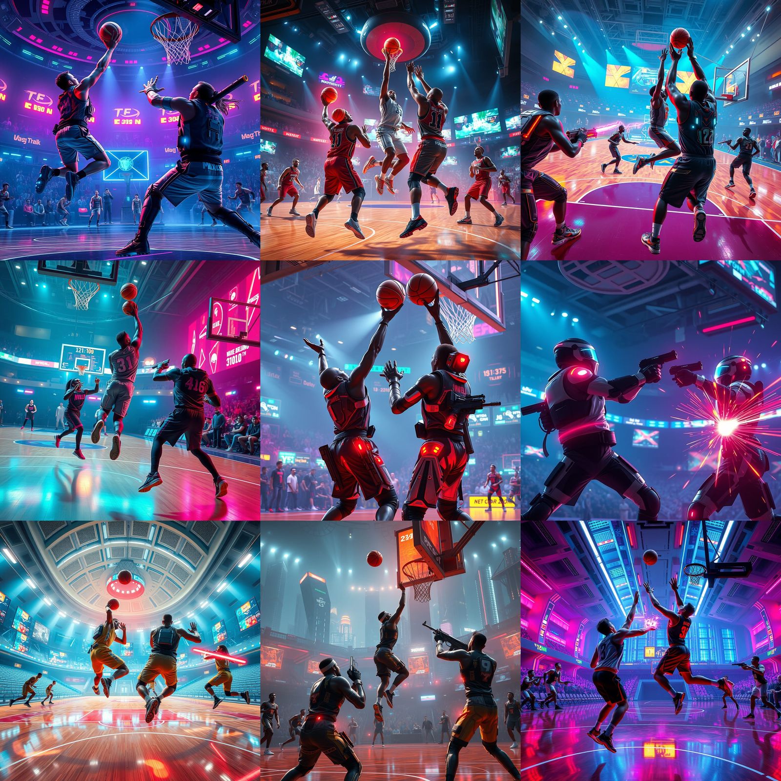 Futuristic Basketball Battle in Sci-Fi Comic Style