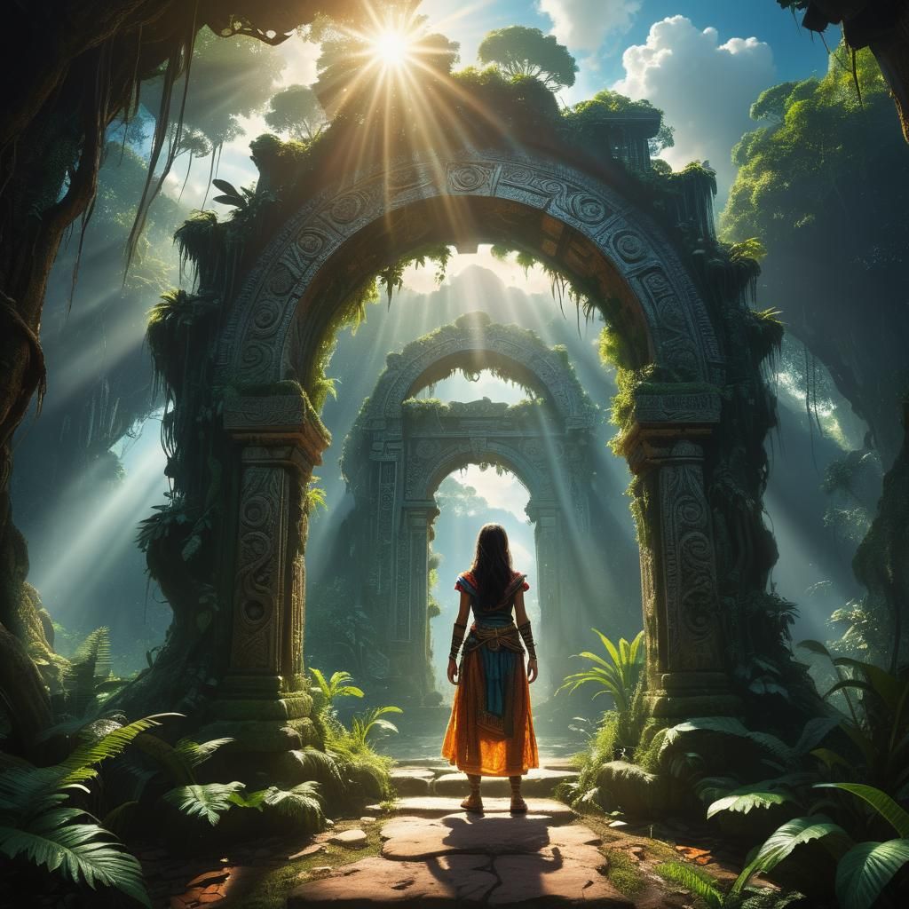 Aztec Woman in Mystical Portal to Another World