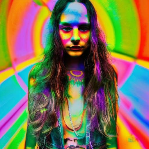 Psychedelic Hippie Portrait in Hyperrealistic Style
