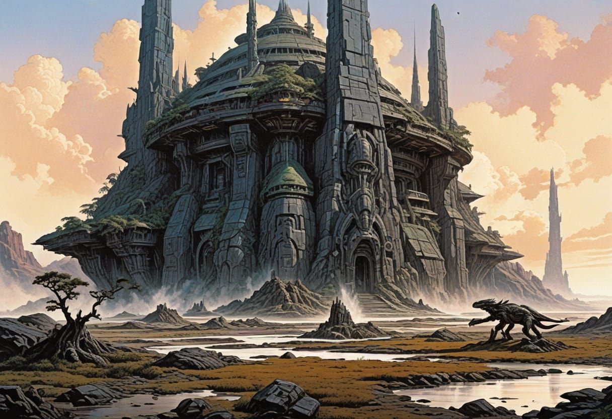 Otherworldly Temple in Vibrant Colors