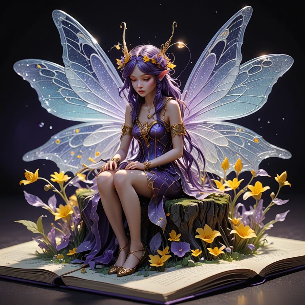 Crystal Fairies in a Magical Pop-Up Book, Dark Fantasy Art