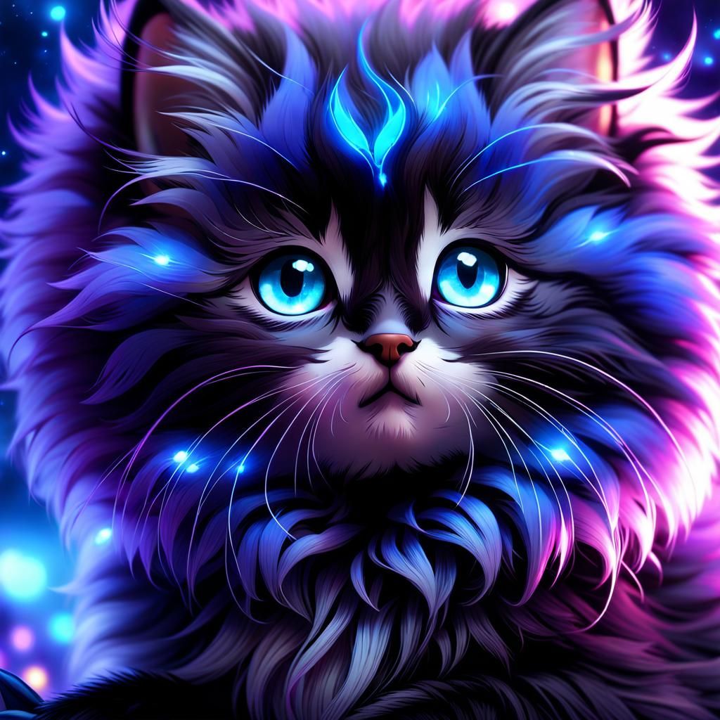 Galactic Kitten in Enchanted Garden: Digital Art