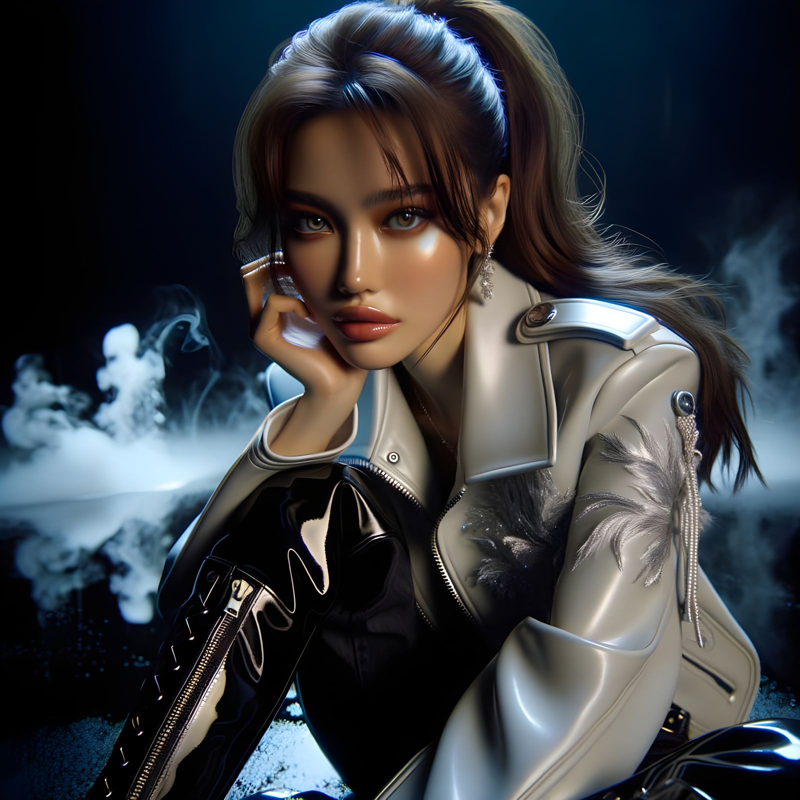 Cyber-Fantasy K-Pop Idol Photoshoot in Stormy Atmosphere