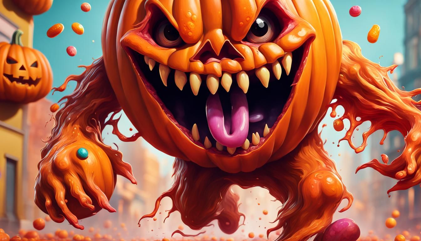 Funny Orange Pumpkin Monster Splash Art