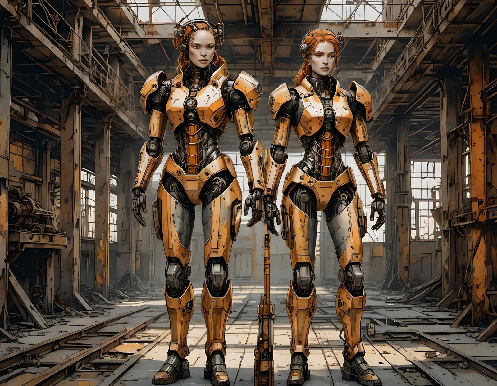 Detailed Schematic of a Female Cyborg in CAD Style