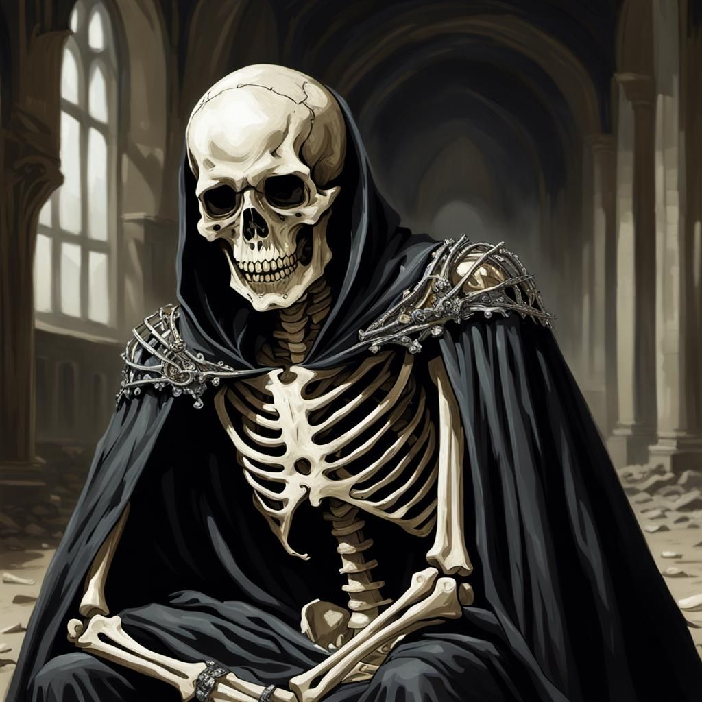 Sinister Skeleton in Black Robes