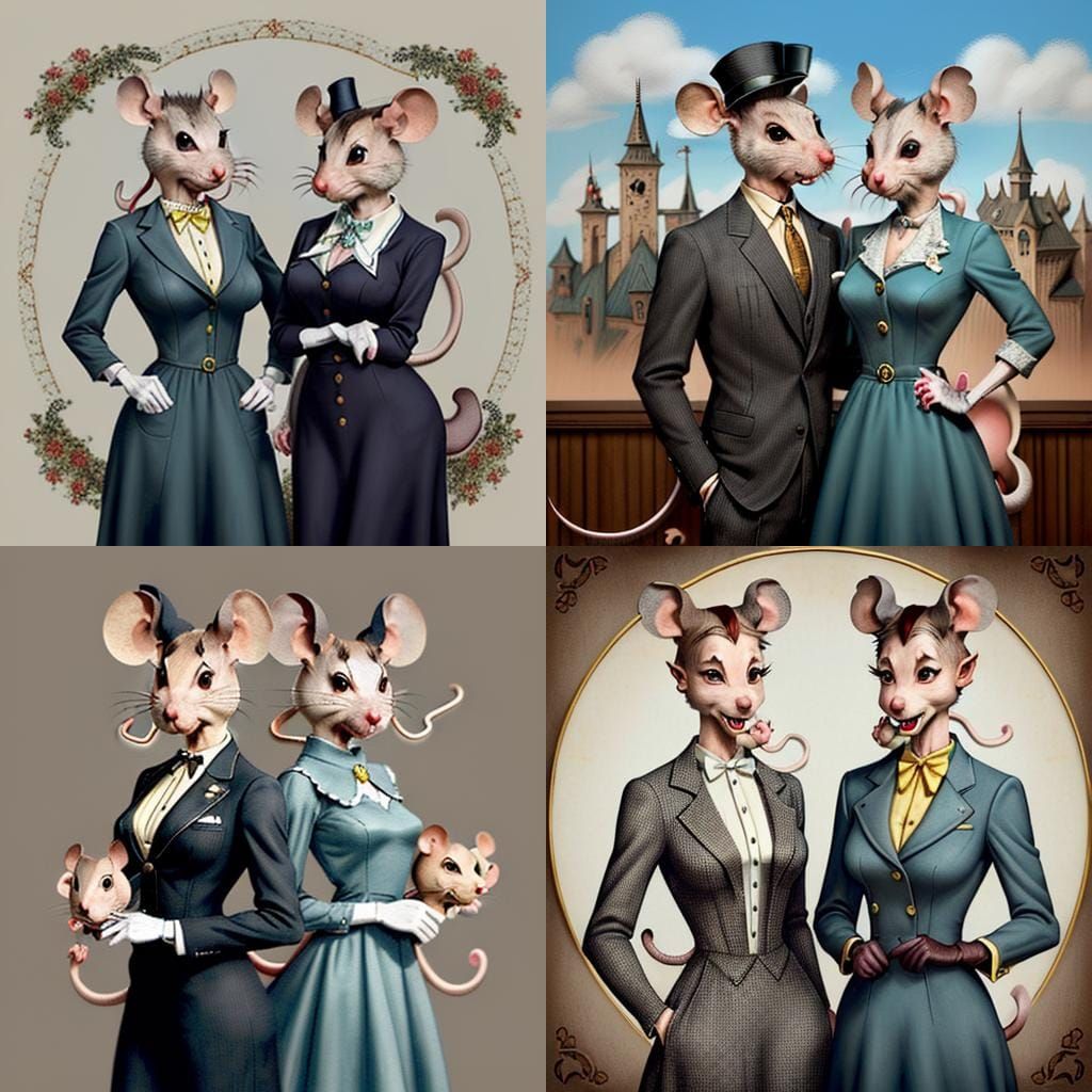 Anthropomorphic Mice in 1950s Style Clothing