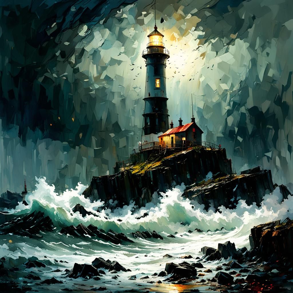 Stormy Seashore Lighthouse in Detailed Matte Painting