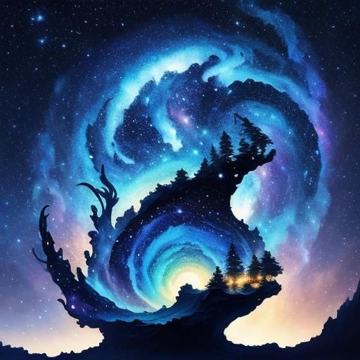 Pearl Seashell on Starry Night, Detailed Matte Painting