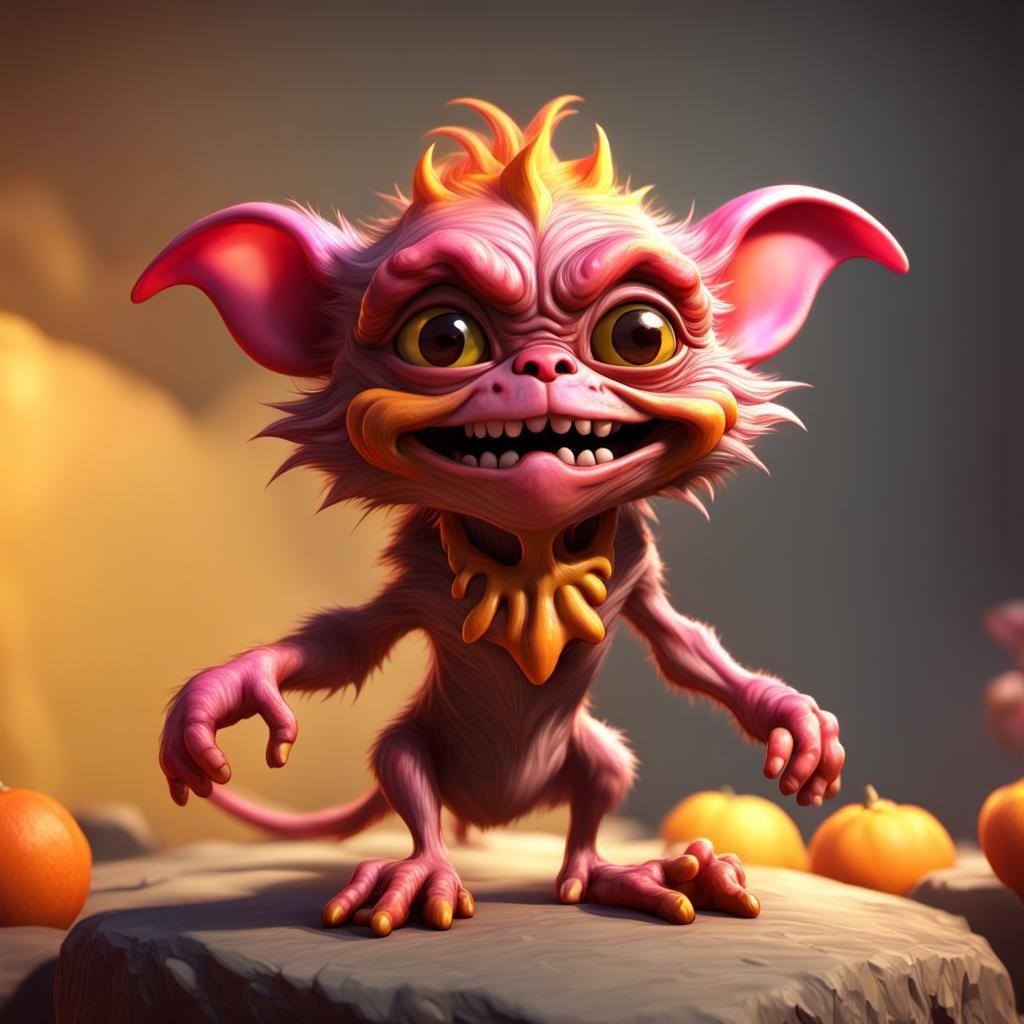 Happy Gremlin Begging for Cheese: Detailed Concept Art