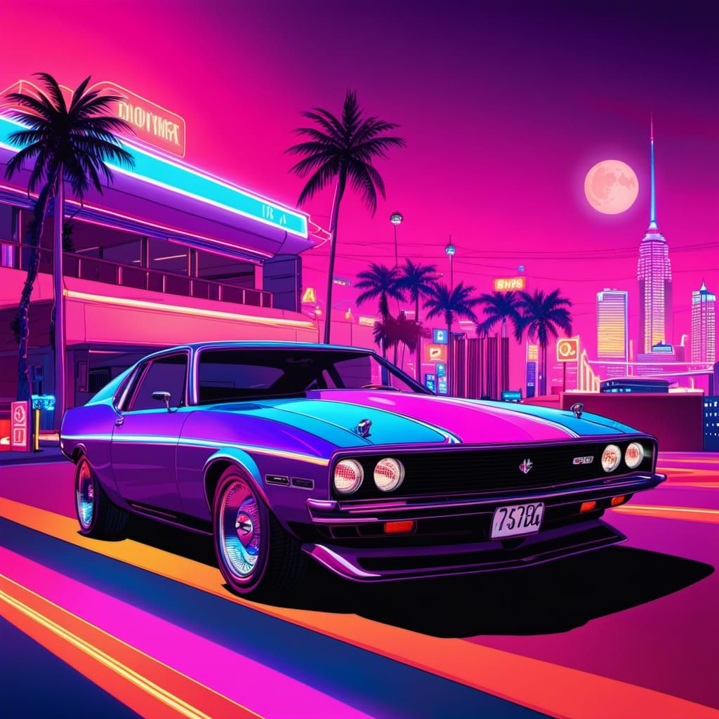 Miami Sunset: Synthwave Retro Pop Art