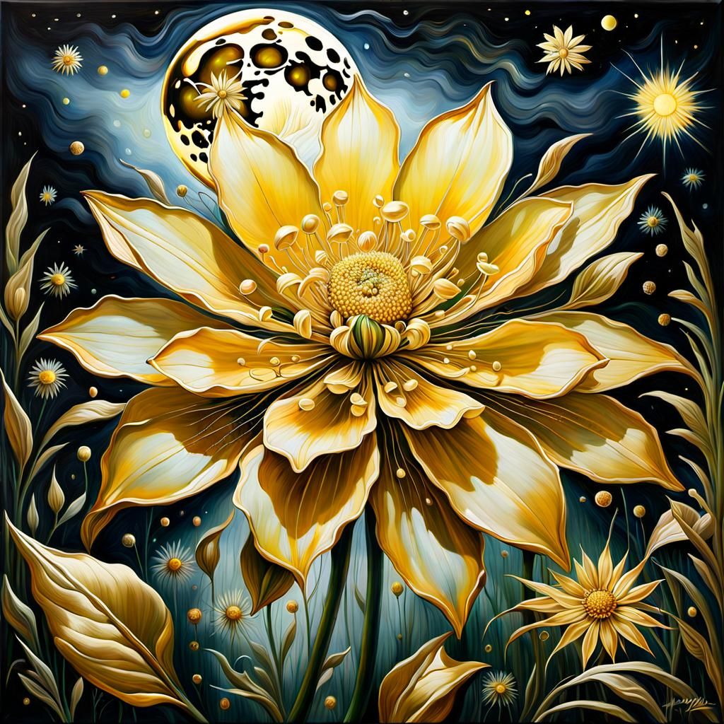 Glistening Golden Flower in Dark Academia Meadow