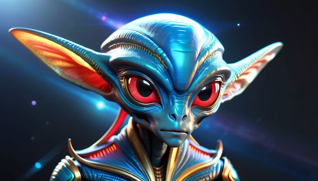 Red and Blue Alien with Golden Eyes