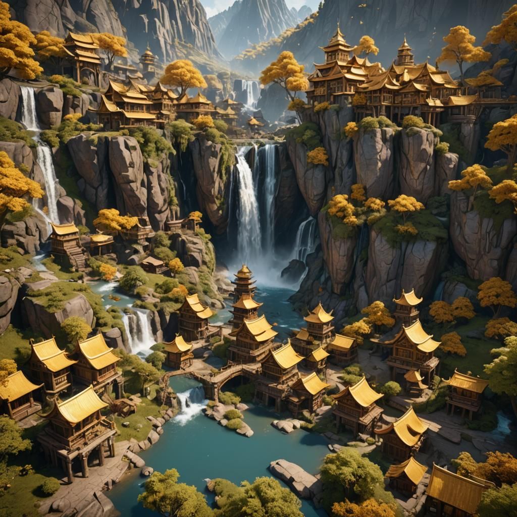 Golden Kingdom Village: Detailed Matte Painting