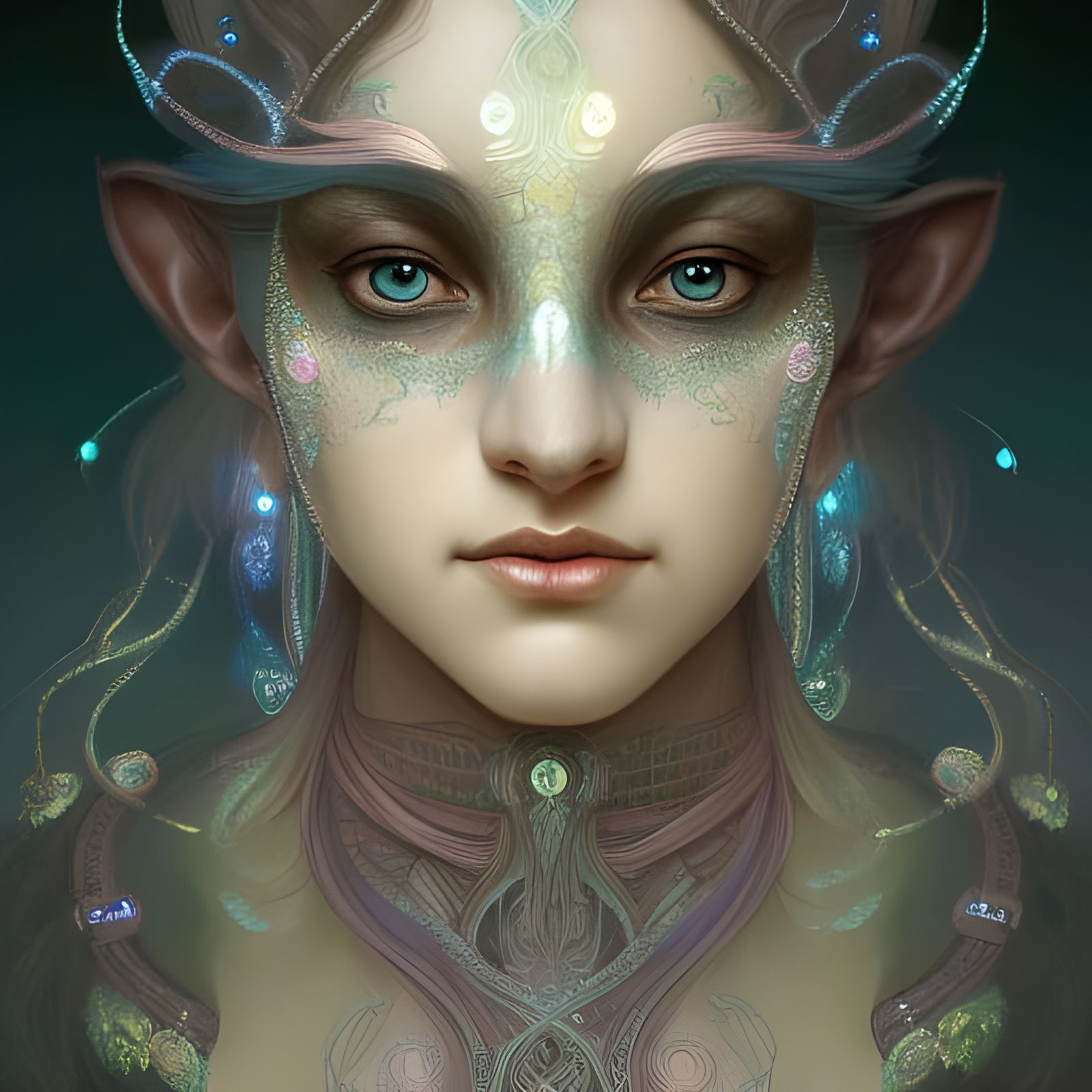Radiant Mystic Elf Portrait with Bioluminescent Details