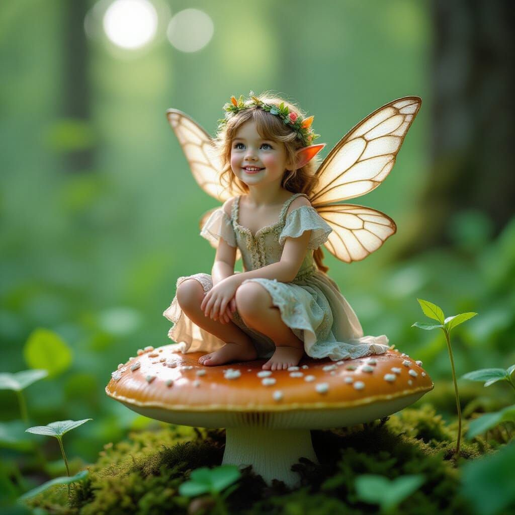Delicate Fairy on Toadstool, Cinematic Film Still
