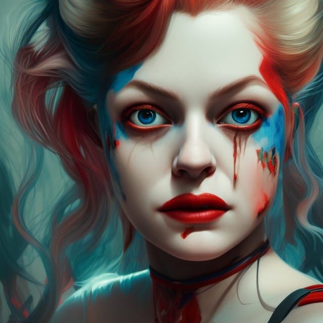 Hyperrealistic Harley Quinn Portrait in Volumetric Lighting