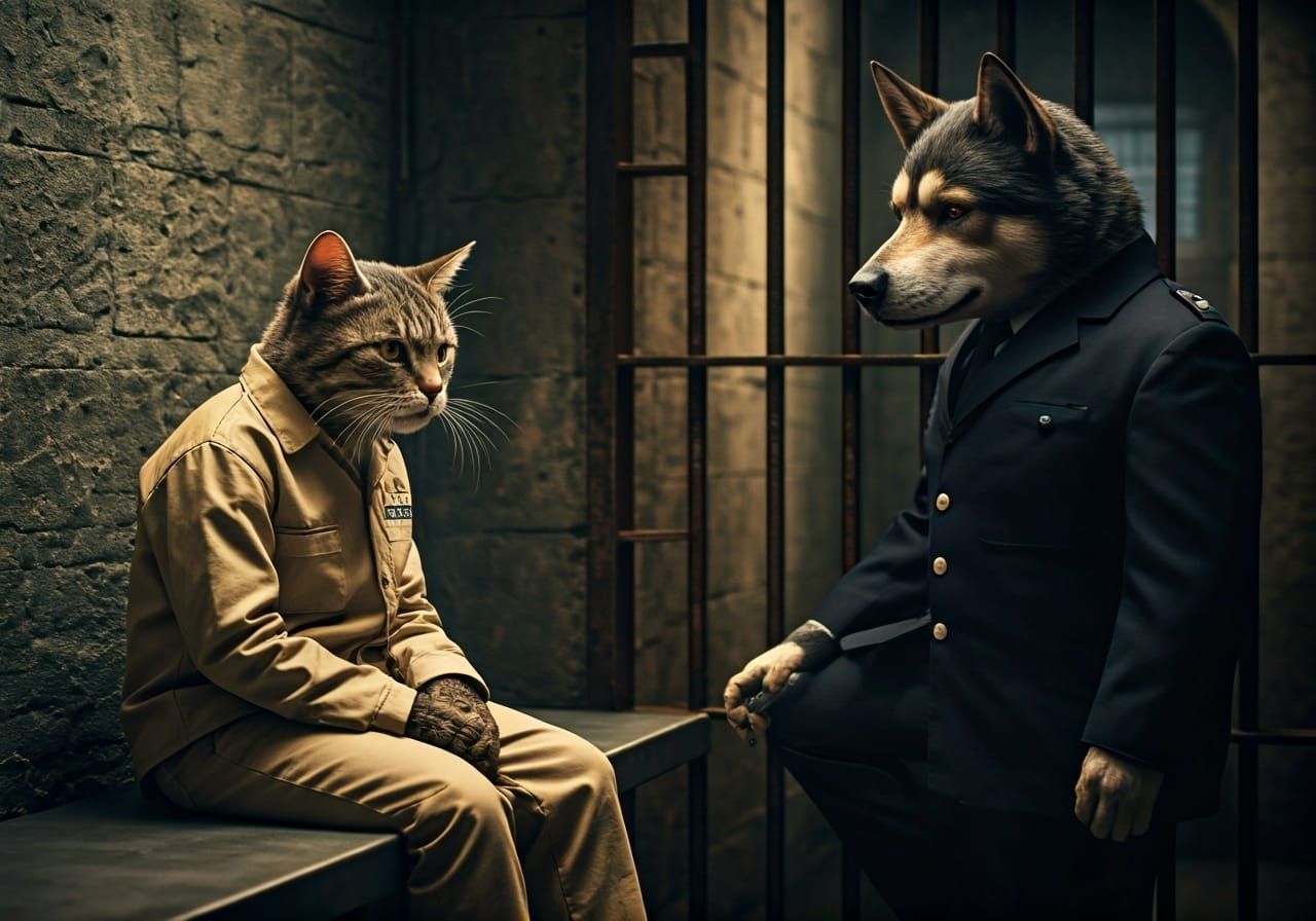 A tough uk prison with a hardened  Anthropomorphic cat in a ...