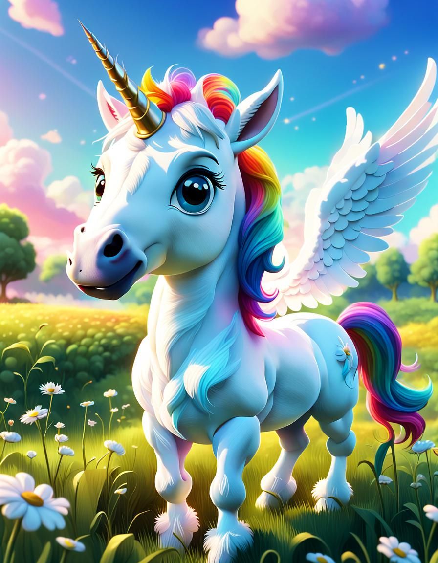 Cute Winged Unicorn in Pixar-Inspired Style