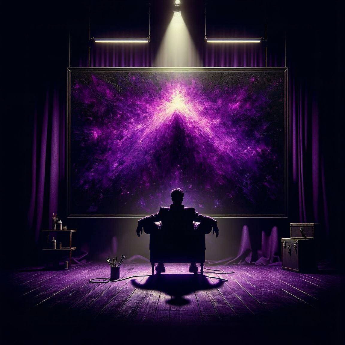 Mysterious Purple Painting in Dark Room