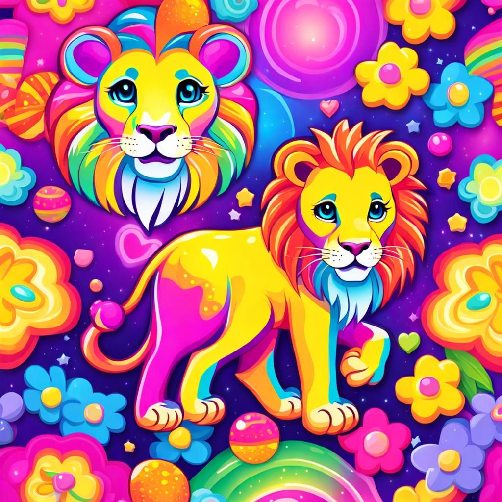 Cute Lion Cub in Lisa Frank Style