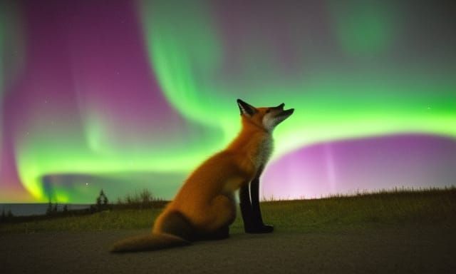 Fox Watches the Aurora Borealis
