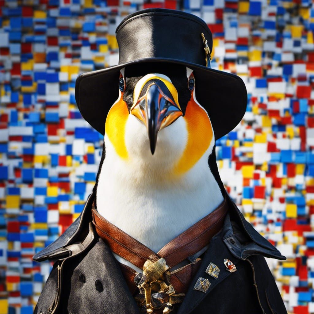 Penguin Pirate Portrait with Mondrian Overlay