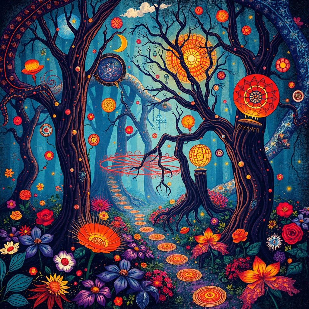 Surreal Forest in Vibrant Impasto Style
