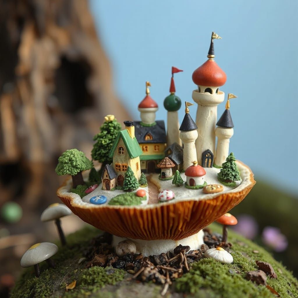 Miniature Mushroom Village Inspired by James Gurney