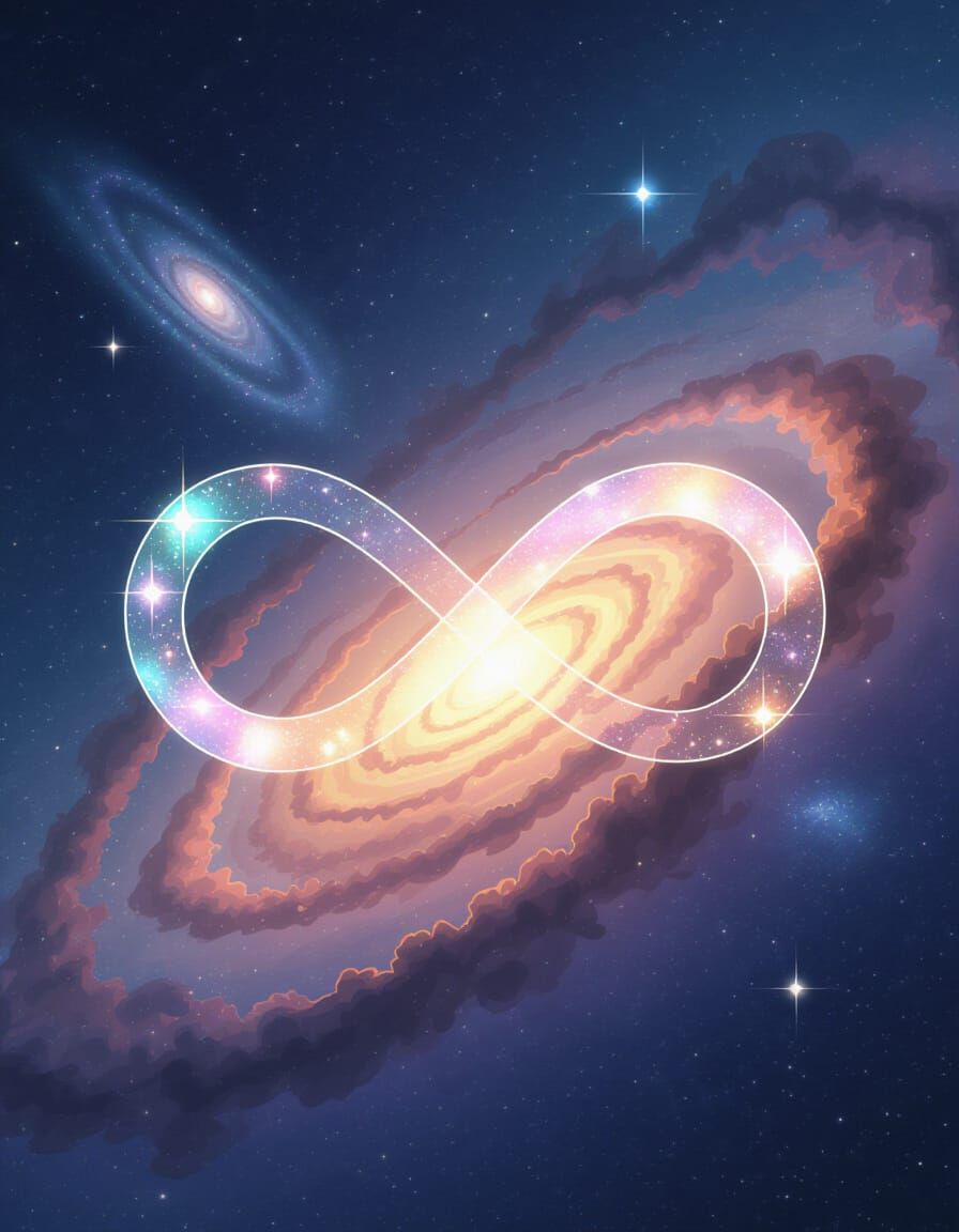 Cosmic Infinity Symbol in Vintage Anime Style