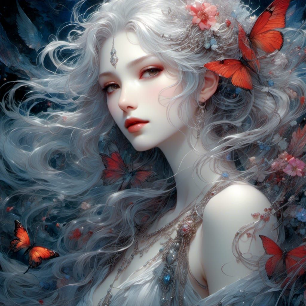 Pretty Fairy by Magic Lake: Gothic Oil Painting