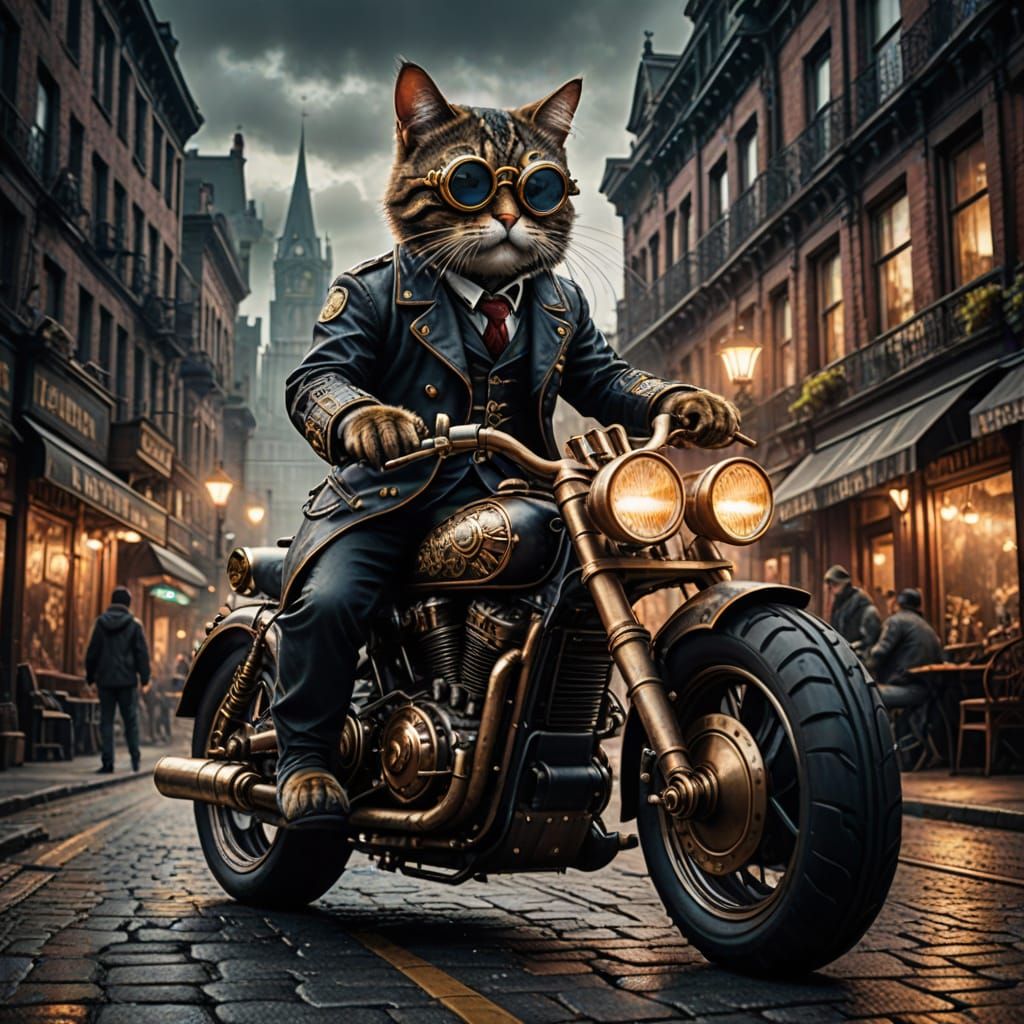 Steampunk Cat Drives Through Victorian City in Rock and Roll...