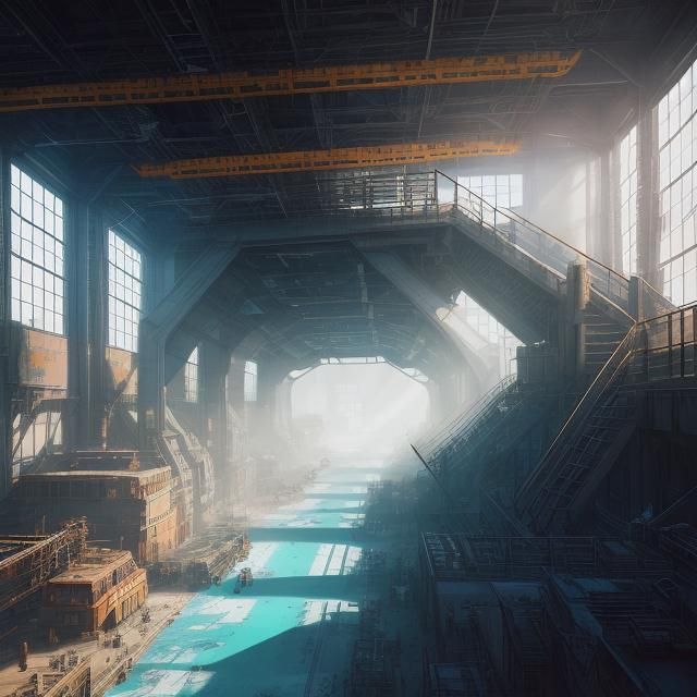 Post-Apocalyptic Factory Battlemap in Blueprint Style