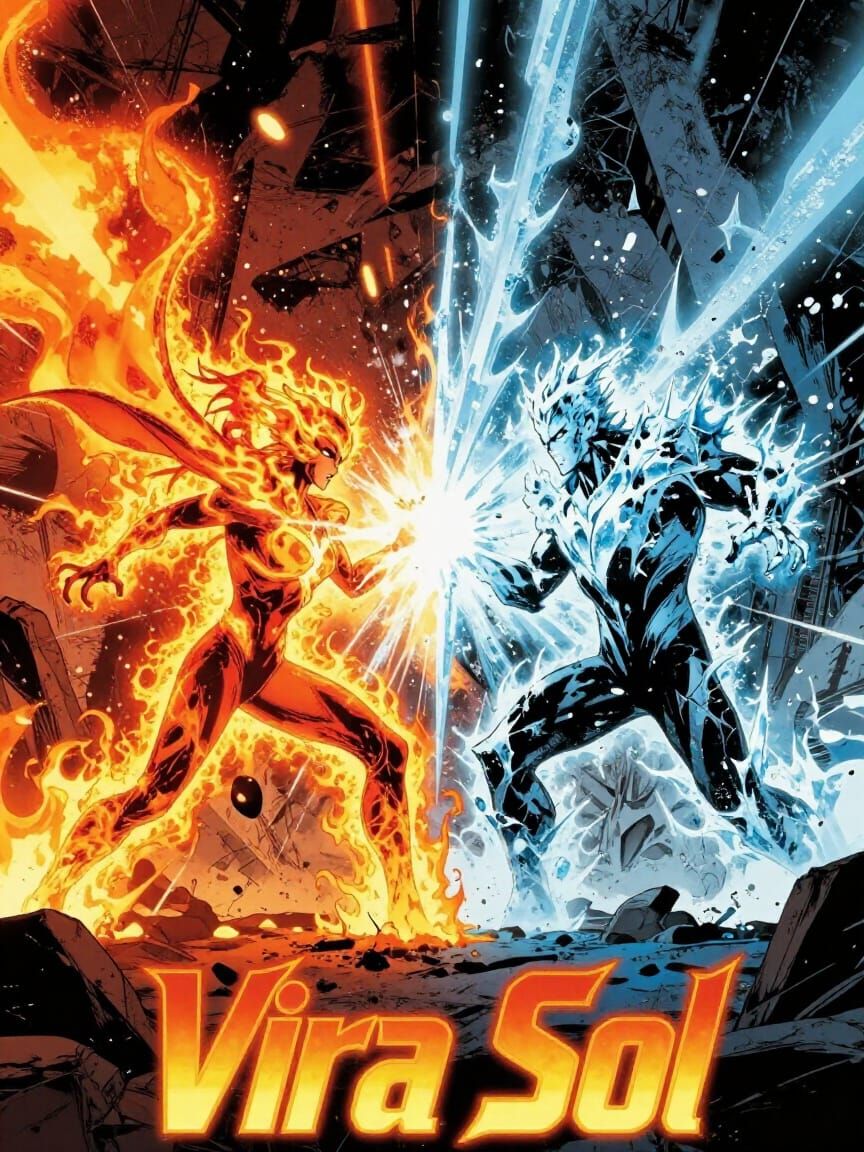 Vira Sol vs CryoVortex Comic Cover in Cyberpunk Horror Style