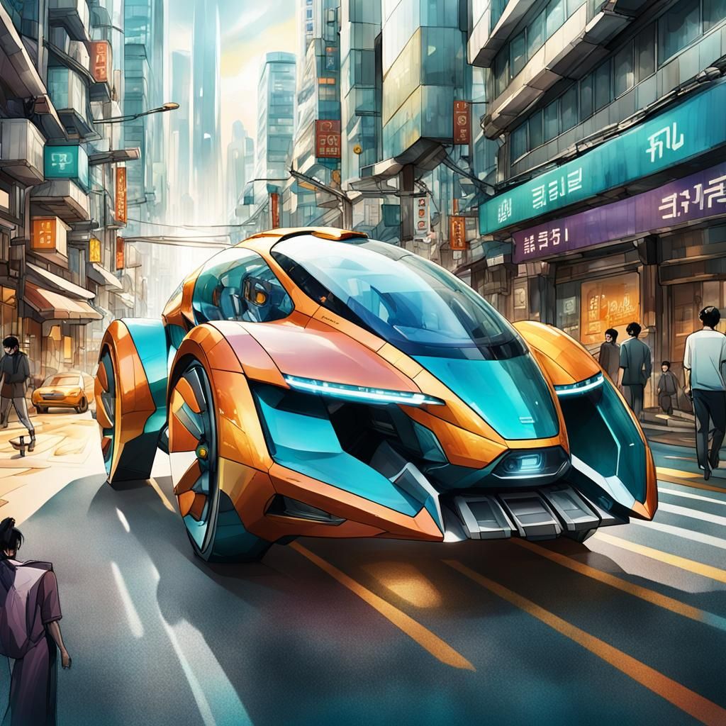 Futuristic Vehicle in Seoul: Digital Concept Art