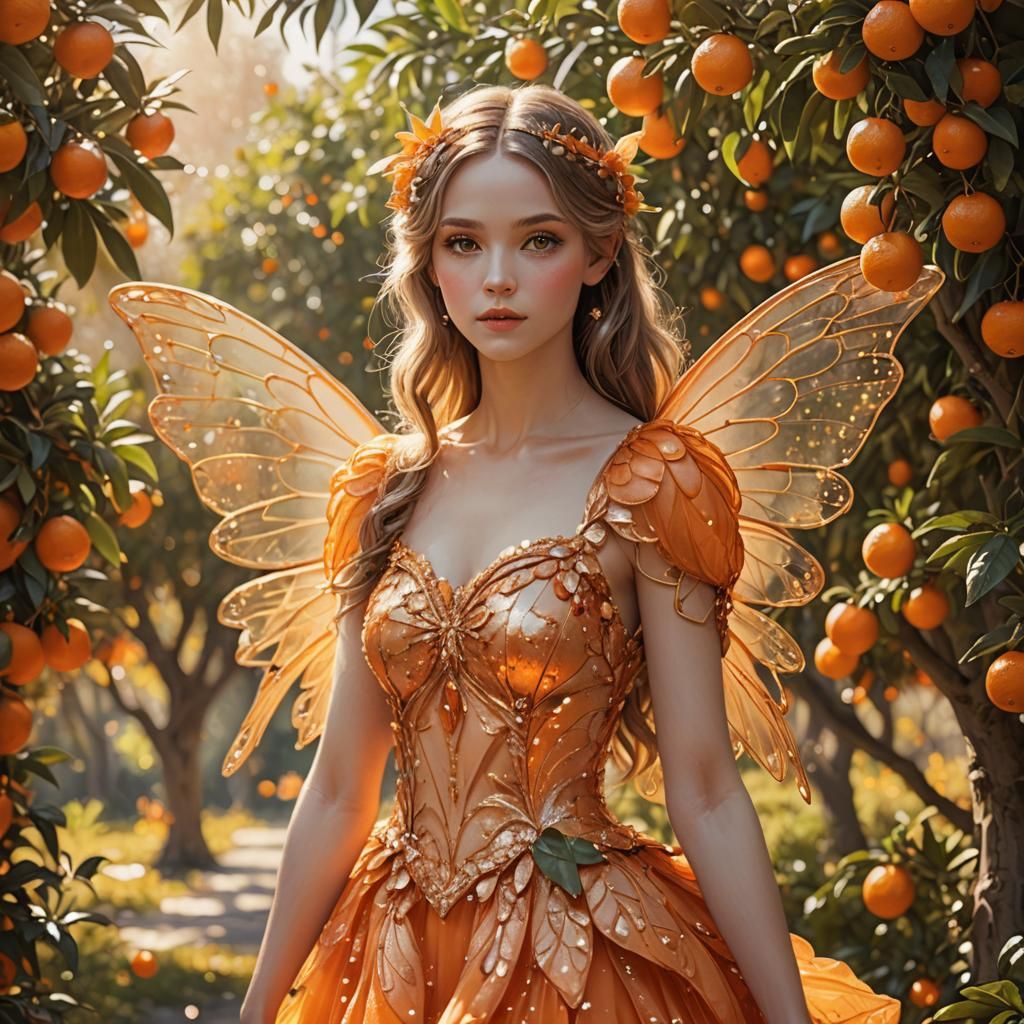 Beautiful Orange Fairy with Glittering Background