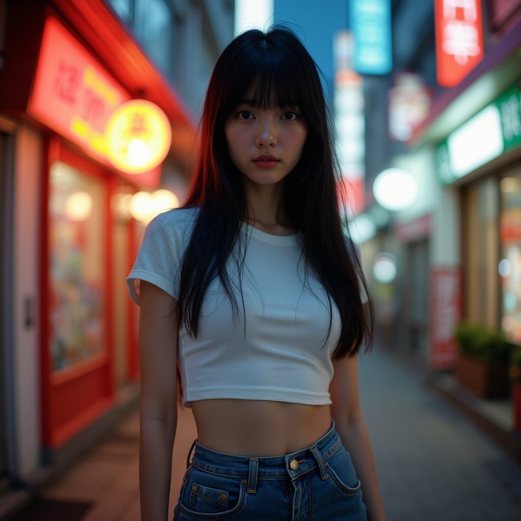 Japanese City Girl Confidently Embracing Optimism