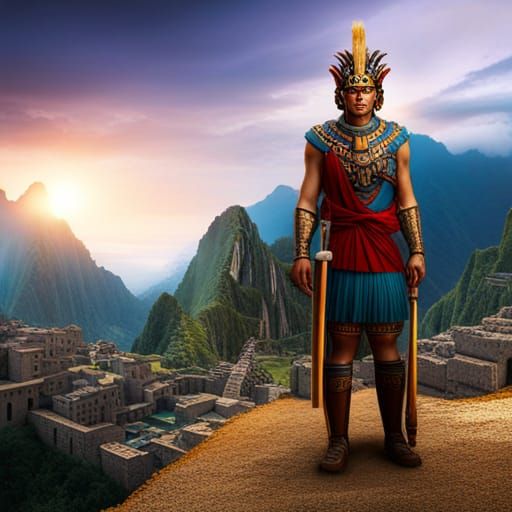 Incan King in Machu Picchu Ruins: Detailed Digital Painting