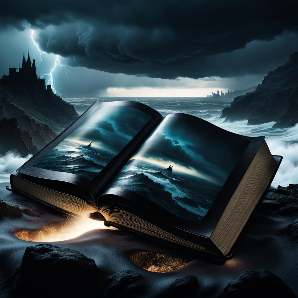 Leather Book with Double Exposure Cityscape, Matte Painting