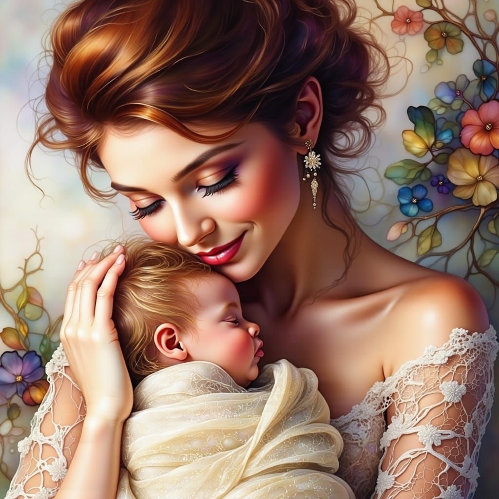 Mother and Child Portrait in Impressionist Style