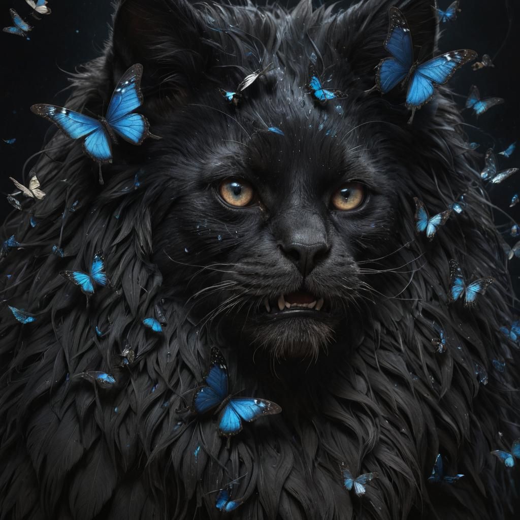 Cosmic Creature Trapping Butterflies: Photorealistic Digital...