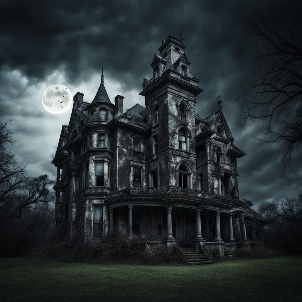 Spooky Haunted Gothic Mansion on Stormy Night