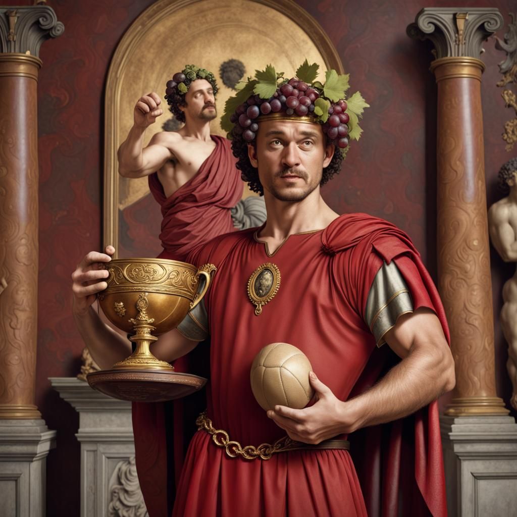 Victorious Roman God with Football and Wine
