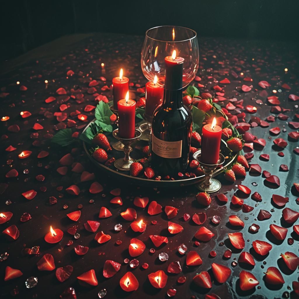 Dark Fantasy Still Life with Candles and Wine