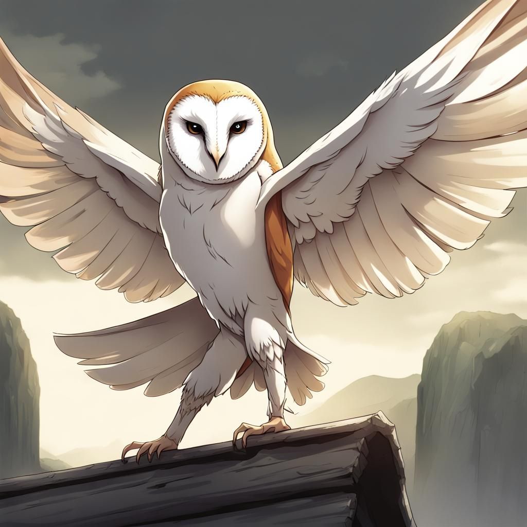 Barn Owl Warrior in Anime Style