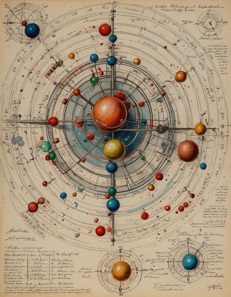 Colorful Vintage Scientific Diagram of Atomic Orbits