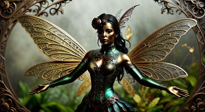 Bronze Steampunk Fairy in Filigree Home
